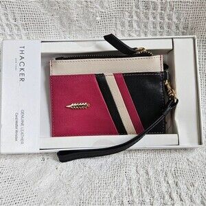 Thacker Amber Leather Wristlet Wallet Raspberry Color